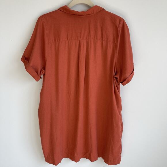 Old Navy XXL Linen Blend Button Front Casual Shirt Dress Pockets Rust 2XL - Picture 7 of 13